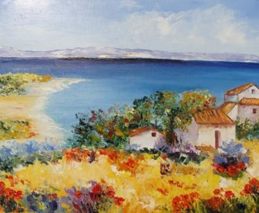 Peinture intitulée "Village bord de mer" par Lifa, Œuvre d'art originale, Huile