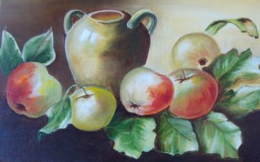 Peinture intitulée "cruche et pommes" par Lifa, Œuvre d'art originale, Huile