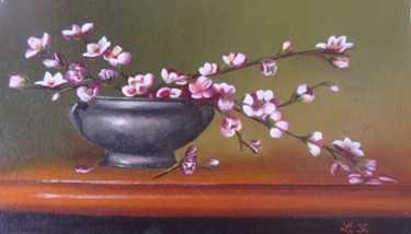 Peinture intitulée "branche de cerisier…" par Lifa, Œuvre d'art originale, Huile