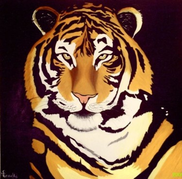 Peinture intitulée "le tigre" par Lili, Œuvre d'art originale, Huile
