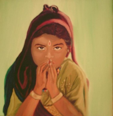 Painting titled "Prière indienne" by Lili, Original Artwork, Oil