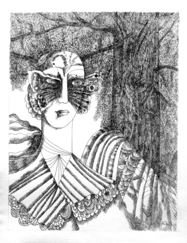 Dibujo titulada ""Marquis mit Maske"…" por Lili Gräfenstein, Obra de arte original, Tinta