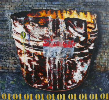 Malerei mit dem Titel "Bidon métallique 01" von Liligraffiti, Original-Kunstwerk, Öl Auf Keilrahmen aus Holz montiert