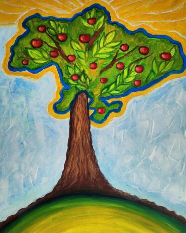 Painting titled "UKRAINIAN TREE(BLOO…" by Liliia Dutka, Original Artwork, Acrylic