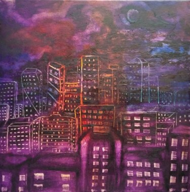 Painting titled "City lights" by Liliia Furman, Original Artwork, Oil