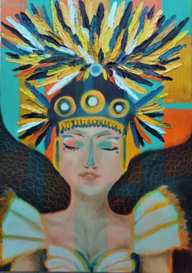 Painting titled "Girl & Energy" by Liliia Furman, Original Artwork, Oil