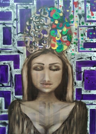 Pittura intitolato "Girl & Idea" da Liliia Furman, Opera d'arte originale, Olio