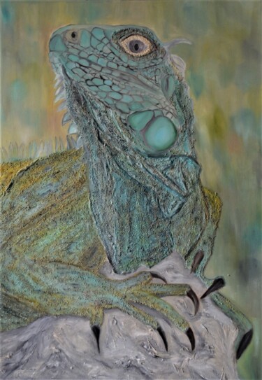 Painting titled "Iguana" by Liliia Iuldasheva, Original Artwork, Oil
