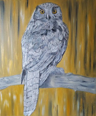Painting titled "OWL - original oil…" by Liliia Iuldasheva, Original Artwork, Oil