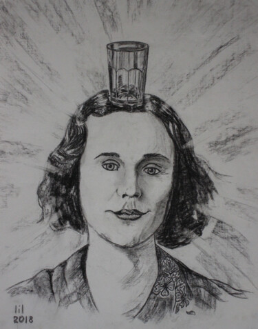 Drawing titled "Joan Vollmer" by Liliia Pilikina, Original Artwork, Charcoal