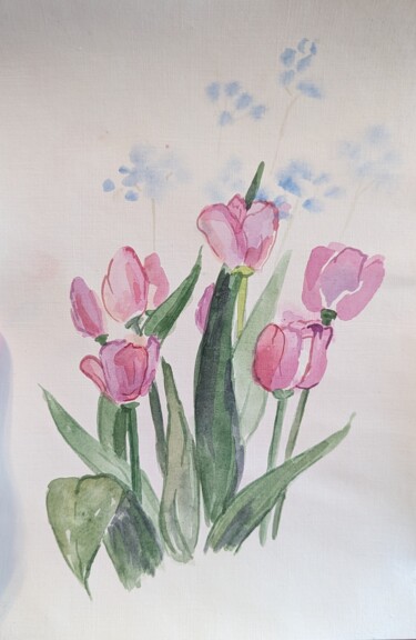 Картина под названием "Tulips study 2" - Liliia Pilikina, Подлинное произведение искусства, Акварель