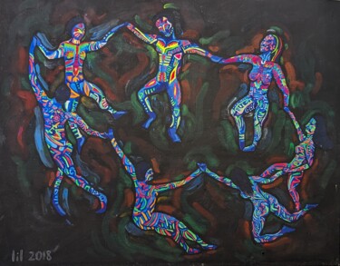 Painting titled "The Rave People" by Liliia Pilikina, Original Artwork, Acrylic Mounted on Cardboard