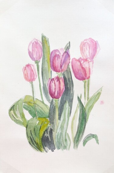 Painting titled "Tulips study 1" by Liliia Pilikina, Original Artwork, Watercolor