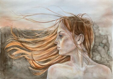 Painting titled "Wind" by Liliia Shpitaleva, Original Artwork, Watercolor