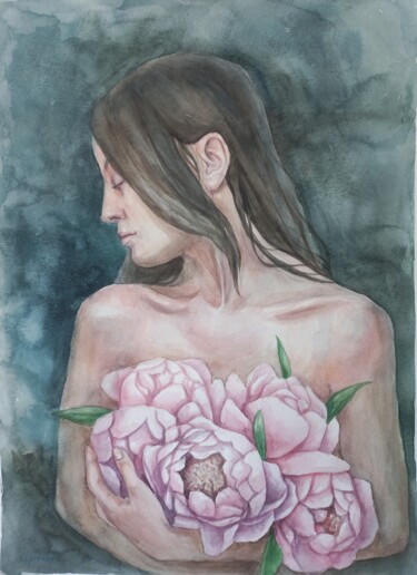 Painting titled "Pions" by Liliia Shpitaleva, Original Artwork, Watercolor