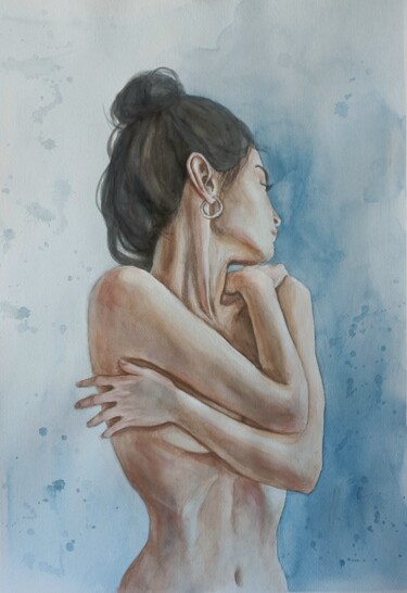 Картина под названием "Give me a hug" - Liliia Shpitaleva, Подлинное произведение искусства, Акварель