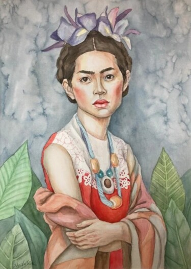 Ζωγραφική με τίτλο "Remembering Frida" από Liliia Shpitaleva, Αυθεντικά έργα τέχνης, Ακουαρέλα