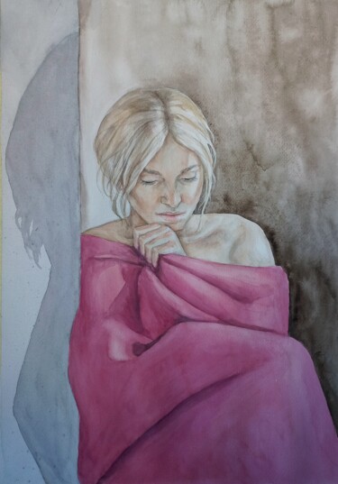 Pittura intitolato "In a blanket" da Liliia Shpitaleva, Opera d'arte originale, Acquarello