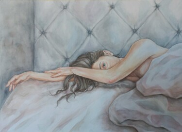 Painting titled "In the bedroom" by Liliia Shpitaleva, Original Artwork, Watercolor