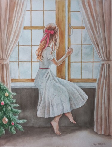 Painting titled "Waiting for a wonder" by Liliia Shpitaleva, Original Artwork, Watercolor