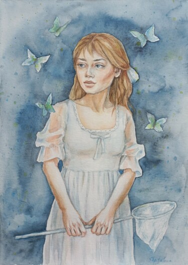 Painting titled "Butterflies" by Liliia Shpitaleva, Original Artwork, Watercolor