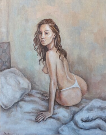 Painting titled "In the bed" by Liliia Shpitaleva, Original Artwork, Oil