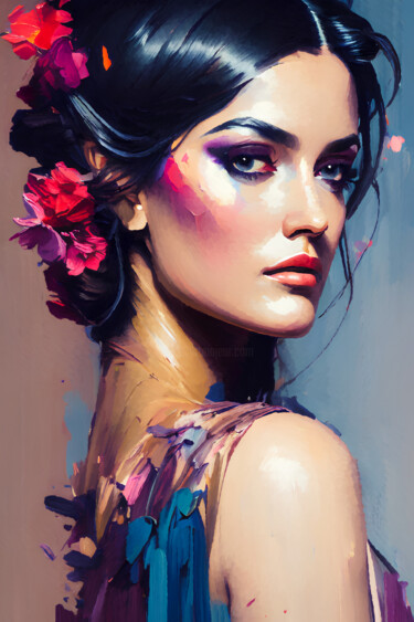 Digital Arts titled "Her Beauty is Myste…" by Liliia Surkova (3L.i.f.e), Original Artwork, Digital Painting