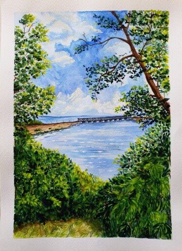 Painting titled "A place of peace" by Liliia Yeremenko, Original Artwork, Watercolor