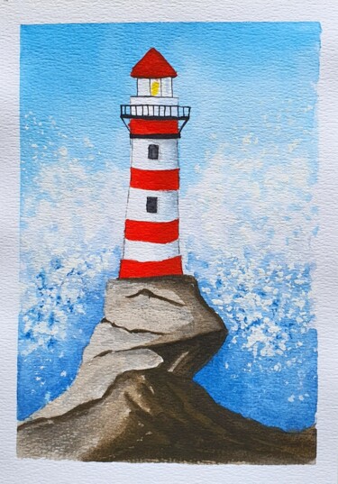 Painting titled "Lighthouse" by Liliia Yeremenko, Original Artwork, Watercolor