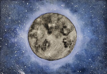 Schilderij getiteld "Moon" door Liliia Yeremenko, Origineel Kunstwerk, Aquarel