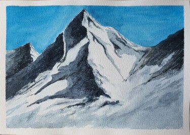 Malerei mit dem Titel "Winter peaks" von Liliia Yeremenko, Original-Kunstwerk, Aquarell
