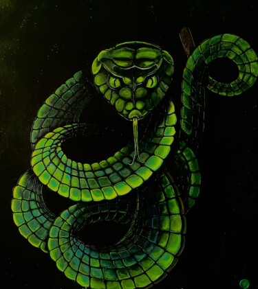 Ζωγραφική με τίτλο "Snake" από Lili Kárándi, Αυθεντικά έργα τέχνης, Ακρυλικό