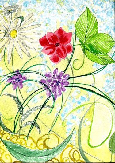 Peinture intitulée "Fleurs d'été" par Lilie Glen, Œuvre d'art originale