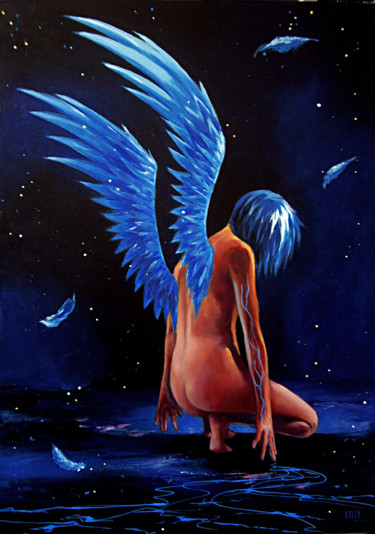 Malerei mit dem Titel "Blue Angel" von Lilit Shintaro, Original-Kunstwerk, Öl