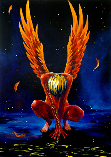 Schilderij getiteld "Orange Angel" door Lilit Shintaro, Origineel Kunstwerk, Olie