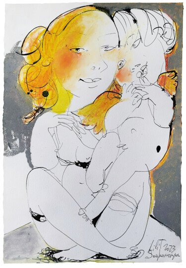 Pintura intitulada "With Little Cupid" por Lilit Soghomonyan, Obras de arte originais, Tinta