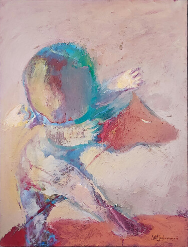 Картина под названием "Cupid with Wooden H…" - Lilit Soghomonyan, Подлинное произведение искусства, Масло