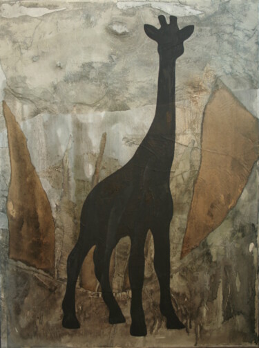 Painting titled "La girafe, série Su…" by Lili Tarentule, Original Artwork, Ink Mounted on Wood Stretcher frame