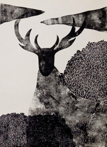 Отпечатки и Гравюры под названием "Cerf" - Lili Tarentule, Подлинное произведение искусства, Монотип