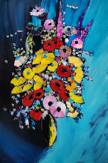 Painting titled "Floral Harmony" by Lilith Gurekhyan, Original Artwork, Oil Mounted on Wood Stretcher frame