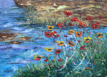 Painting titled "Dancing Blooms by t…" by Lilith Tonakanyan, Original Artwork, Oil Mounted on Wood Stretcher frame