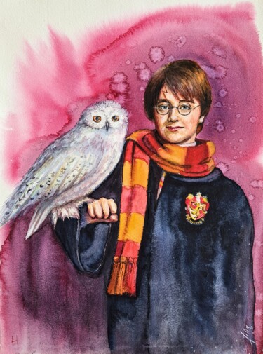 Painting titled "Garry Potter" by Liliya Hudry, Original Artwork, Watercolor