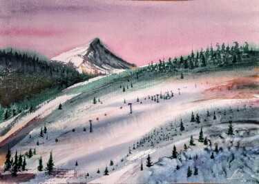 Malerei mit dem Titel "Rêve de montagnes" von Liliya Hudry, Original-Kunstwerk, Aquarell