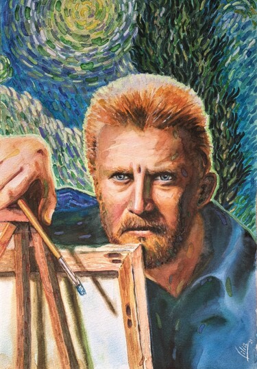 Schilderij getiteld "Kirk Douglas dans l…" door Liliya Hudry, Origineel Kunstwerk, Aquarel