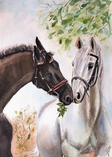 Painting titled "Black and white lov…" by Liliya Hudry, Original Artwork, Watercolor