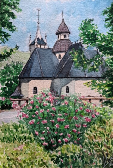 Картина под названием "Eglise Notre-Dame-d…" - Liliya Hudry, Подлинное произведение искусства, Акварель