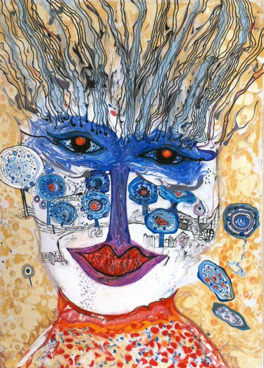 Pittura intitolato ""Голубые глаза"" da Liliya Volskaya (Volskaya), Opera d'arte originale, pigmenti Montato su Telaio per b…