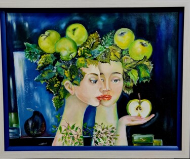 Painting titled ""Нимфы лесных яблок…" by Liliya Volskaya (Volskaya), Original Artwork, Oil Mounted on Cardboard
