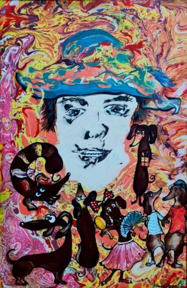 Pittura intitolato ""Мои любимые собаки…" da Liliya Volskaya (Volskaya), Opera d'arte originale, pigmenti Montato su Cartone