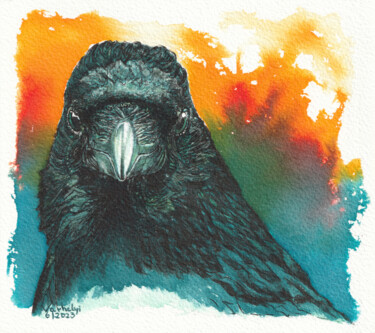 Zeichnungen mit dem Titel "Rabenvogel 14" von Lilla Varhelyi, Original-Kunstwerk, Tinte